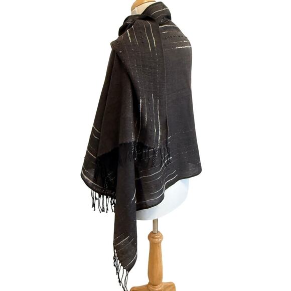 Georges Rech Abstract Wave Studded Fringed Scarf Knit Wool Blend Urban Lagenlook - Picture 2 of 6